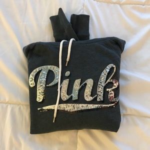 grey sequenced pink hoodie